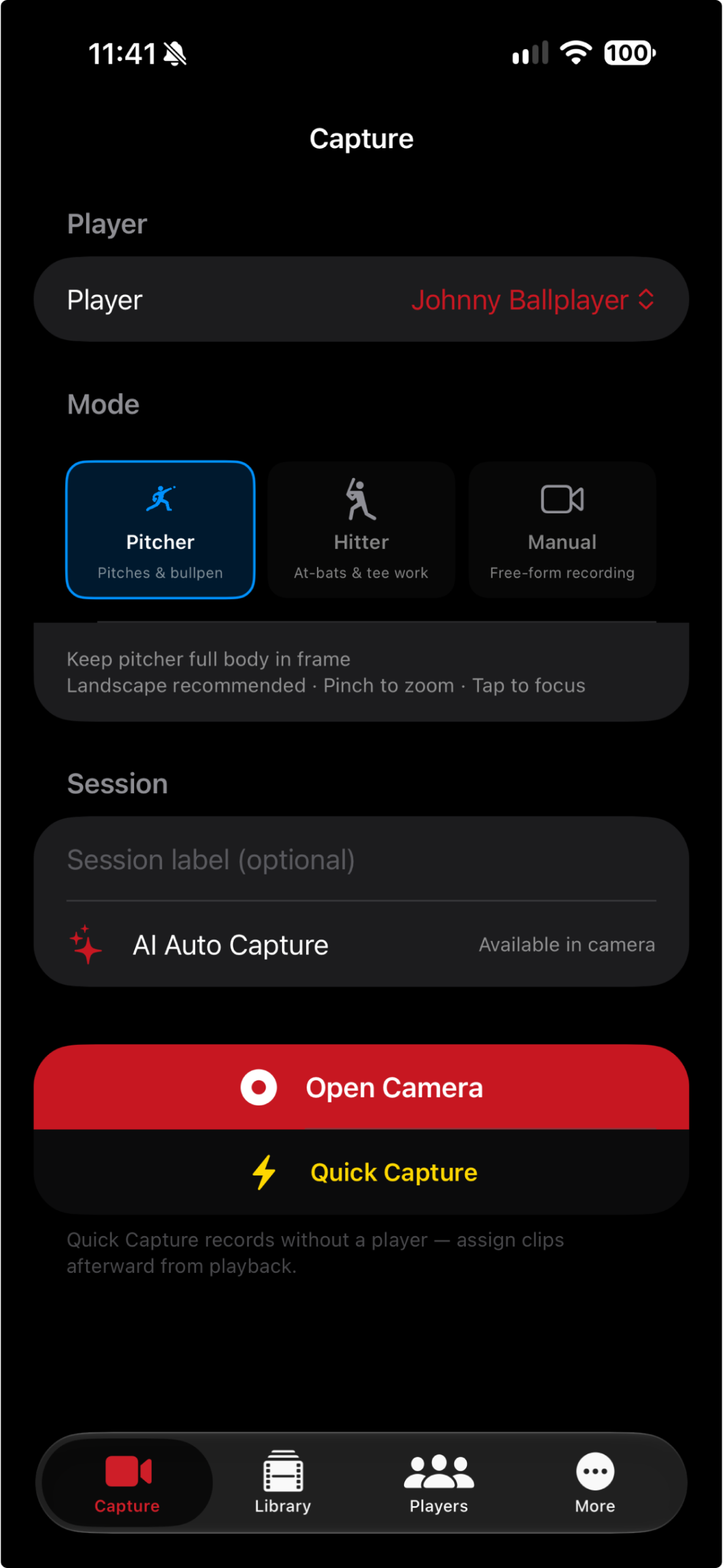 GameClip AI player and capture-mode setup