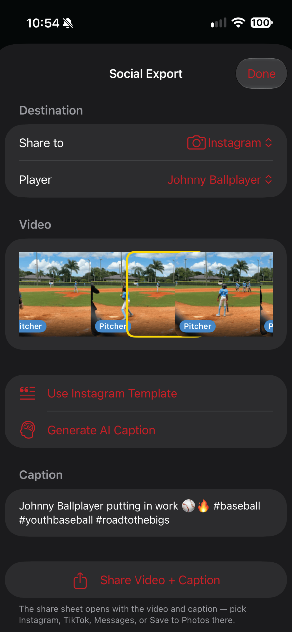 GameClip AI Social Export destination menu